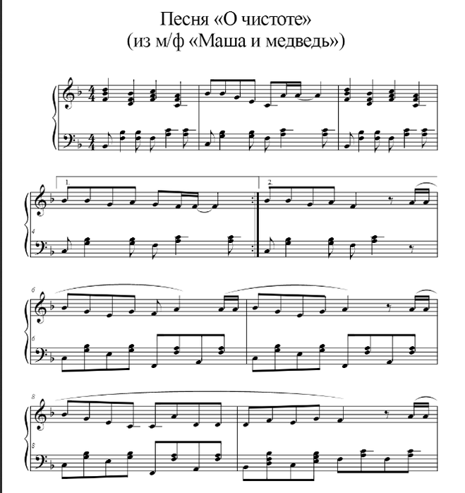Как играть на пианино песню "Маша и медведь" (ноты, видео)?
